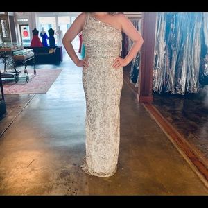 Sherri Hill ivory one shoulder dress